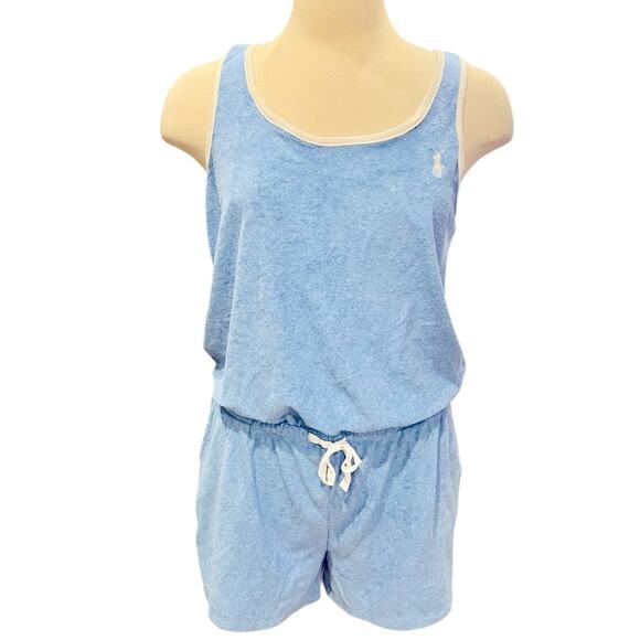 POLO RALPH LAUREN Blue TERRY One-Piece ROMPER Beachwear Size M NWOT - Picture 1 of 8